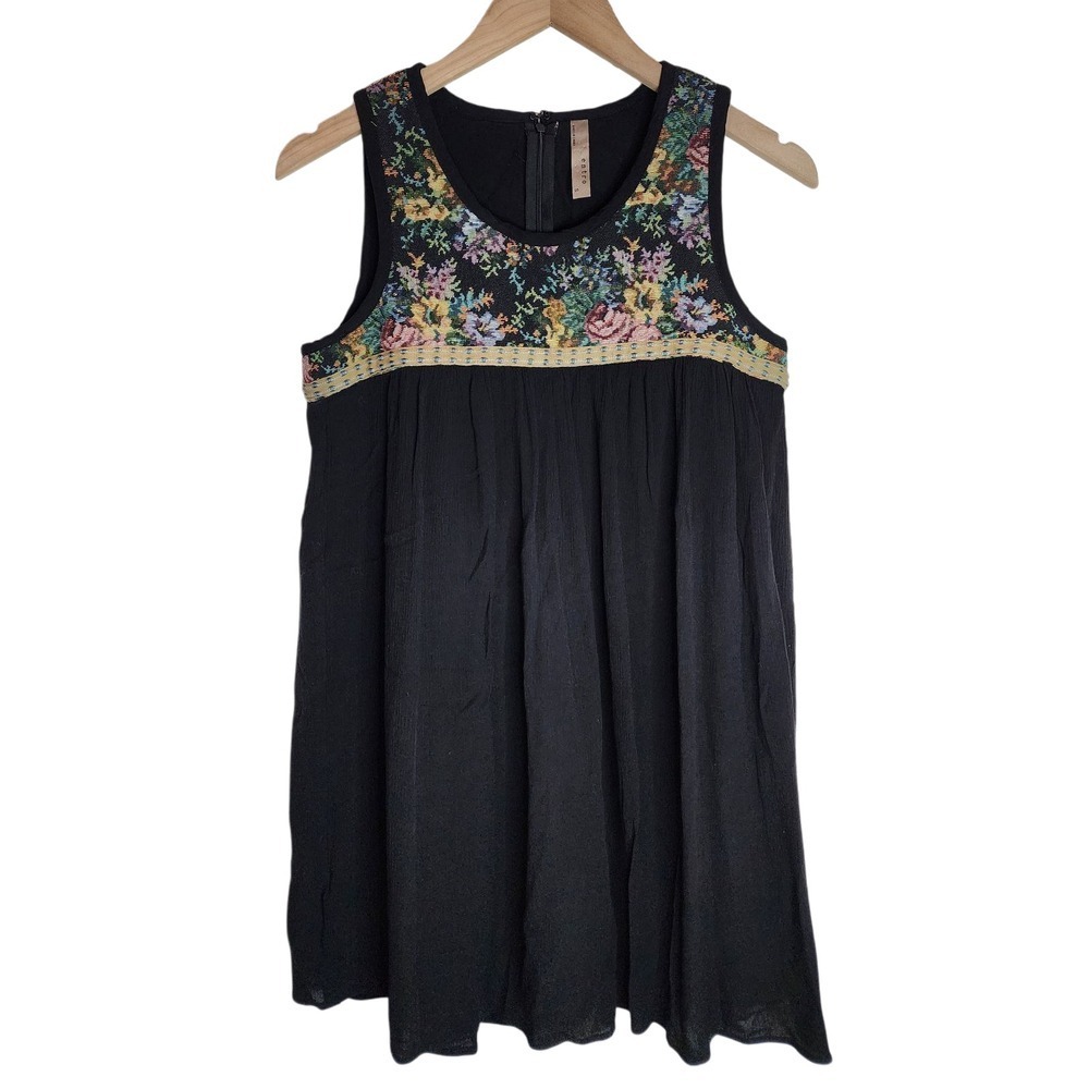 Entro Dress Women's Small Tapestry Needlepoint Boho‎ Babydoll Flowy Black
